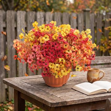 Artificial Violet Mums Flowers for Autumn Outdoor Decor, 12-Stem Multi Pack Faux Fall Flowers for Front Porch, Patio