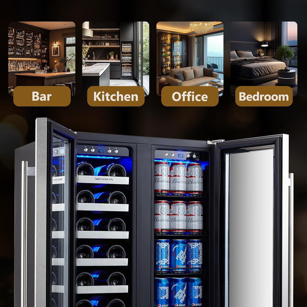 Wine and Beverage Refrigerator, 24’’ Wine Cooler- 20 Bottles&78 Cans, Built