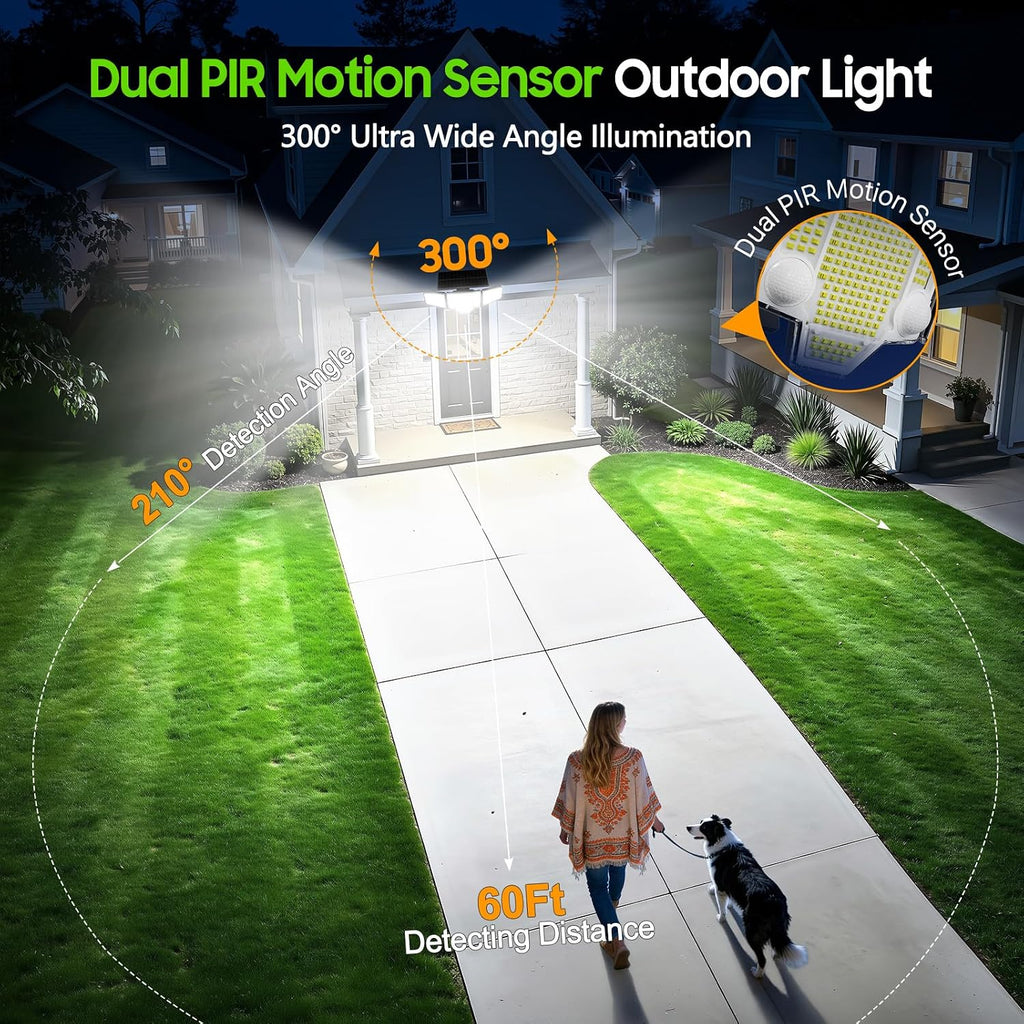 Solar Lights Outdoor Waterproof, 4000LM Solar Flood Lights -Dual Motion Sensor & Curved 300°Wide Beam, Larger