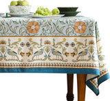 Designer French Linen Blue Tablecloth for Rectangle Table,Vintage Floral Table Cloth,Colorful Decora