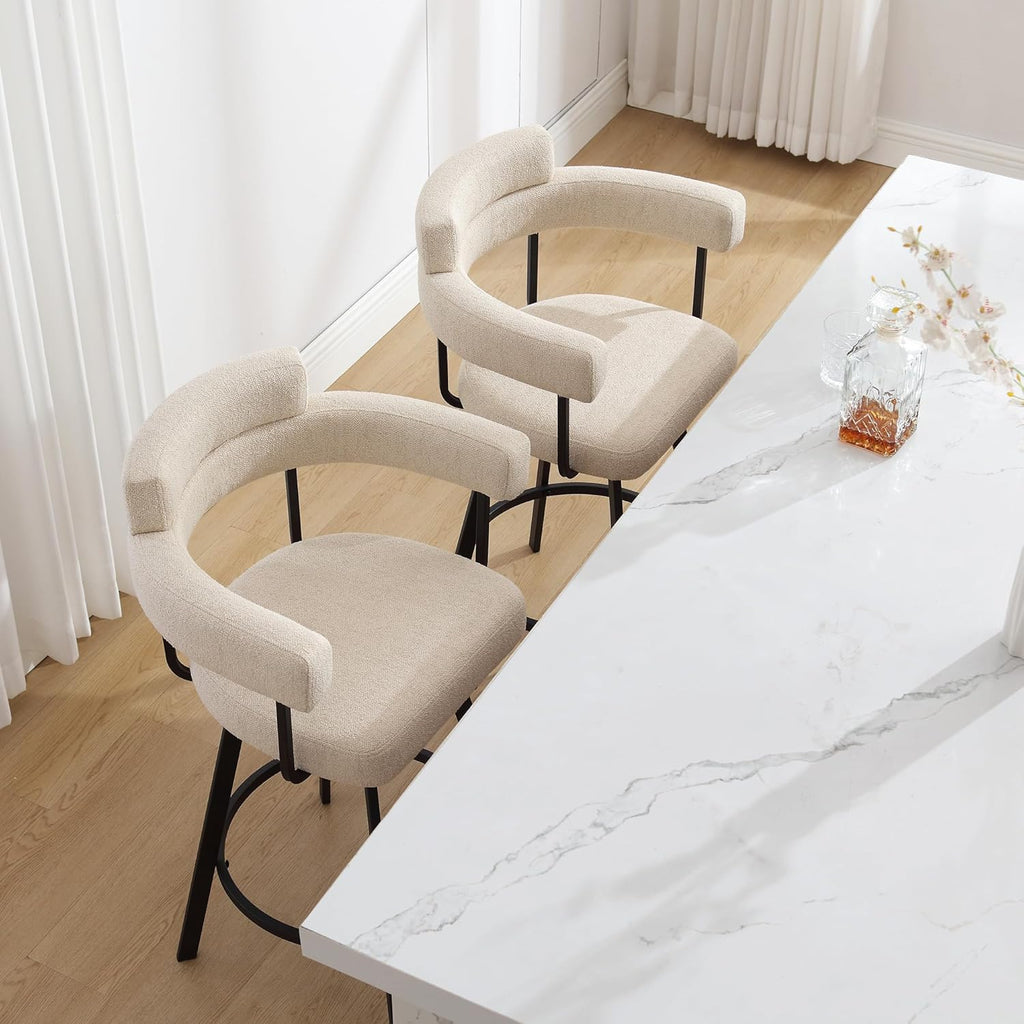 Swivel Bar Stools with Backs and Arms, Modern Bar Stools Set of 2 Island, 26" Upholstered Linen Counter Height Bar