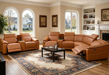 Leather Power Recliner Sofa Set, Reclining Sectional Couch