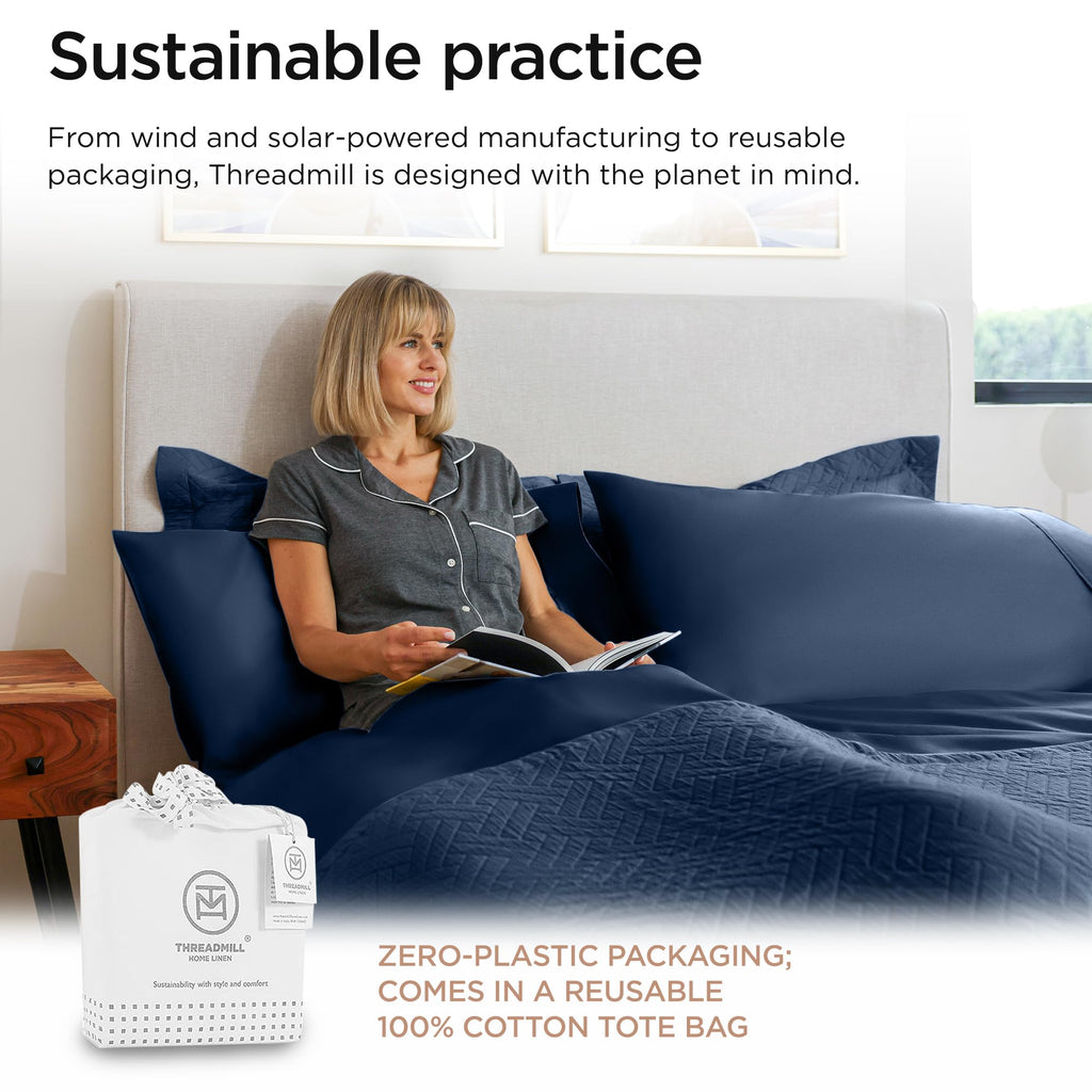 Luxury 800 Thread Count Full Size 100% Cotton Sheets - Folkstone Blue Sateen Weave Bed-Sheets, Better Than Egyptian