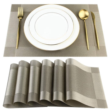 Placemats Set of 4, PVC Woven Vinyl Placemats (Coffee-Cross)