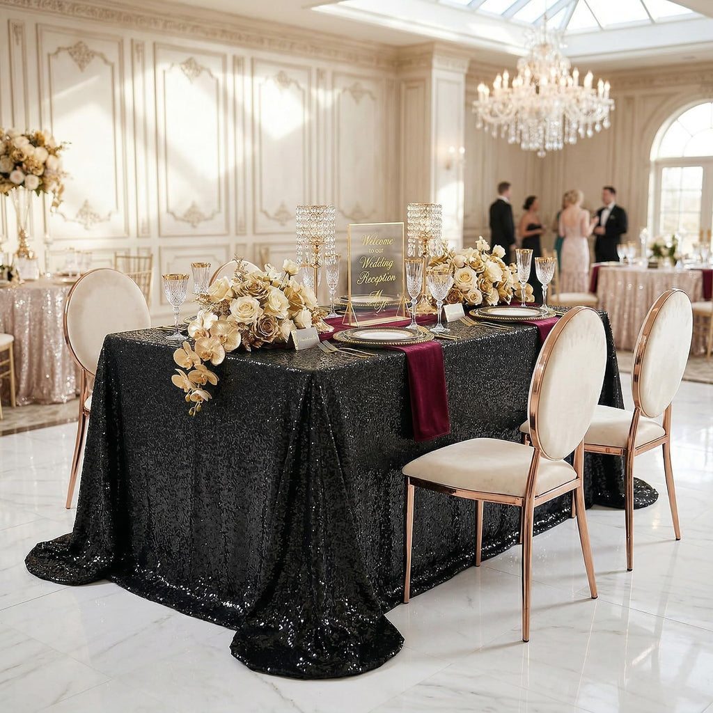 Black Sequin Tablecloth 60"x102" Black Table Cloth Rectangle Glitter Fabric