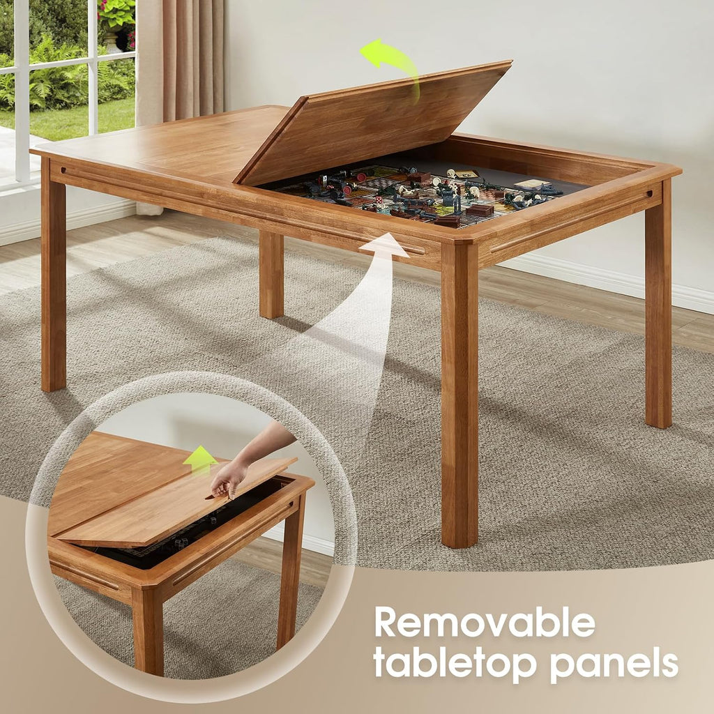 Board Game Table with Removable Table Top, Seats 4 to 6 Players with 57in 33in Play Area, Includes Play Mat