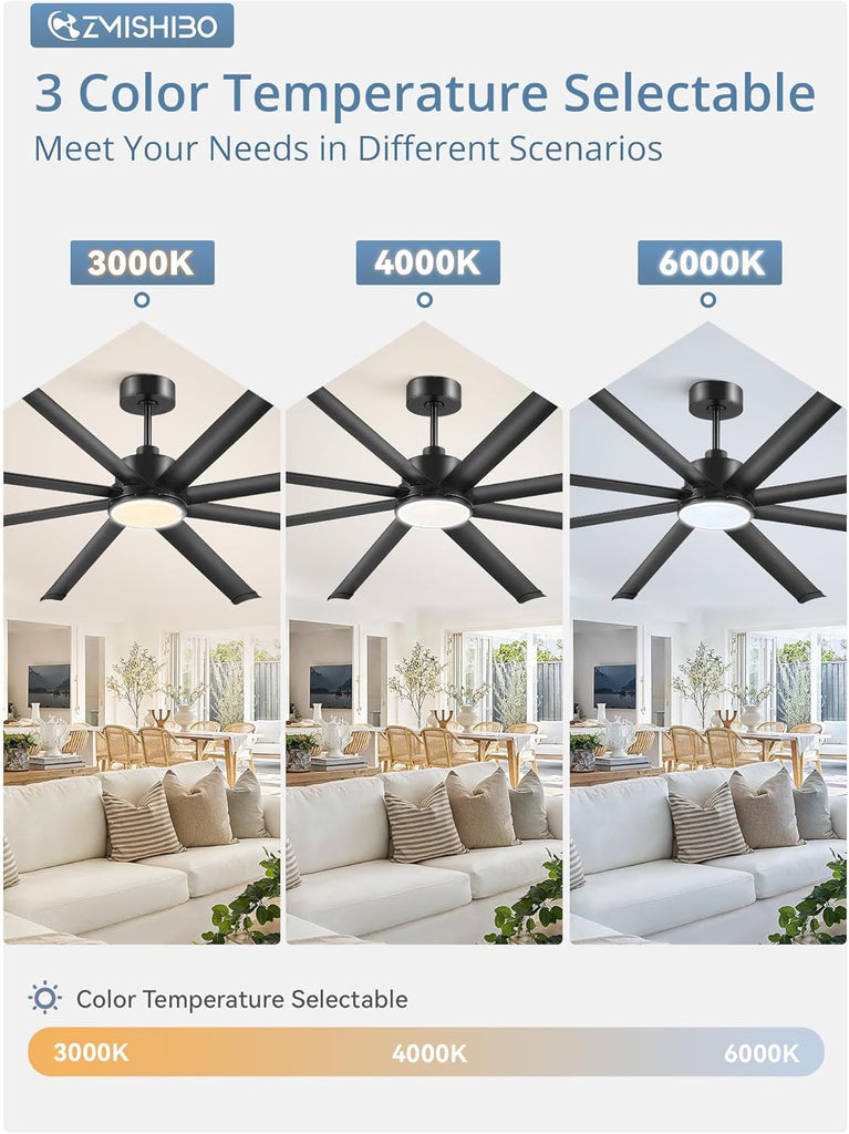 84" Ceiling Fan with LED Light and Remote - Black