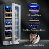 15 Inch Dual Zone Wine Fridge, 30 Bottle, Black 15” Wine Cooler Under Counter Fo