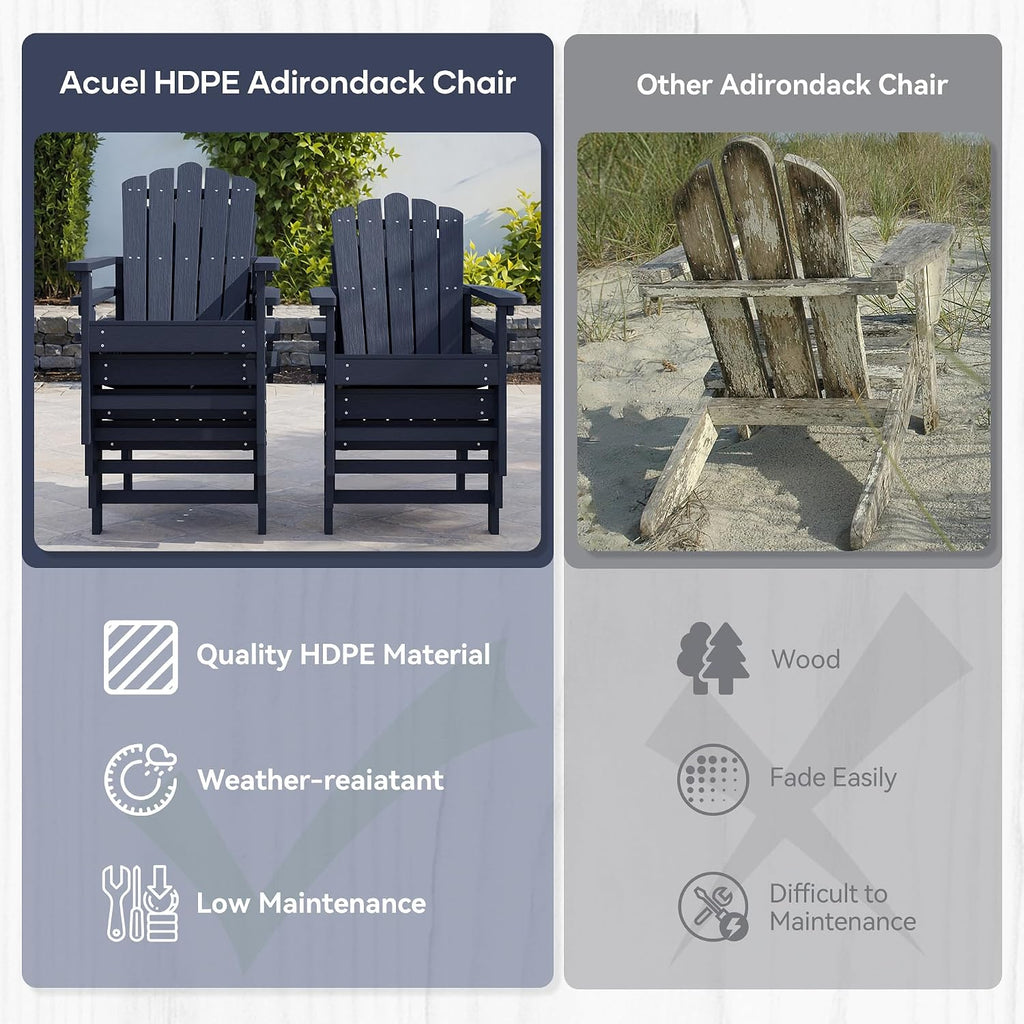 Stackable Adirondack Chairs Set of 2,HDPE,Blue | Durable, All-Weather Patio Seating with Wood Texture, Low