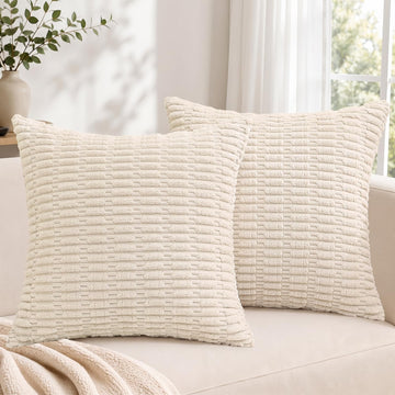 Cream White Corduroy Throw Pillow Covers 26x26 Set of 2