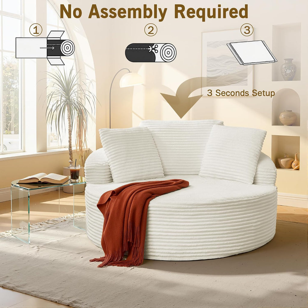 Oversized Round Chaise Lounge Chair,Corduroy Cloud Large Circle Sofa Chair, No Assembly Required, Modern Sleeper