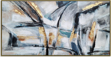 Hand Painted Framed Abstract Canvas Wall Painting with Gold Foil