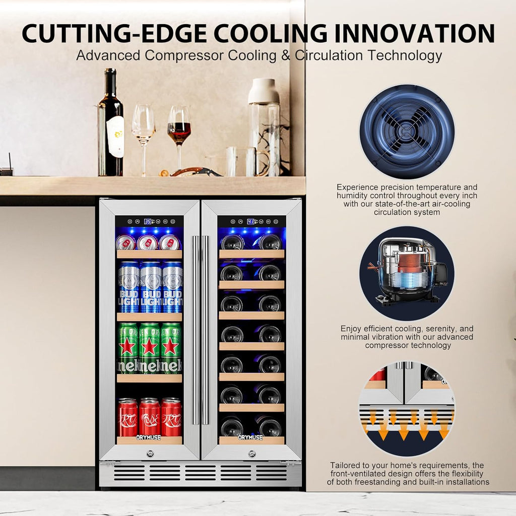 24 Inch Dual Zone Wine and Beverage Refrigerator, Built-in or Freestanding Coole