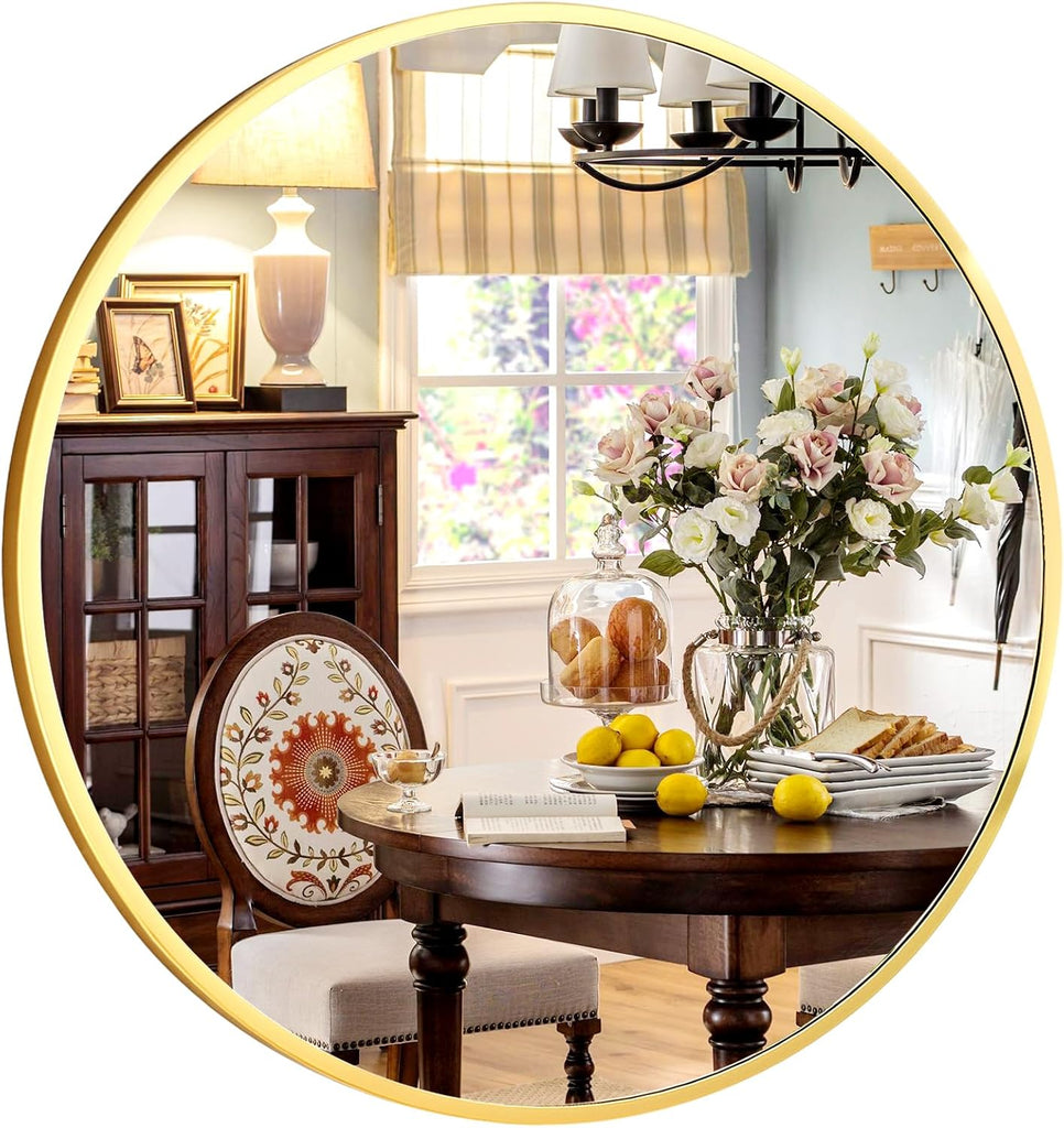 30 Inch Round Mirror - Circle Mirrors Wall Decor, Modern Hanging Vanity Mirror, Matte Gold Circle Decorative Wall Mirror