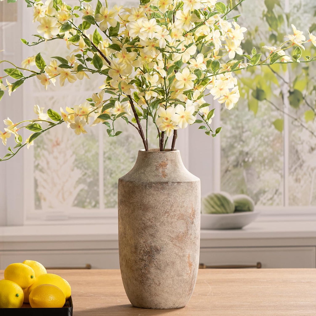 Ceramic Flower Vase, 12.5 inch Tall Off-White Vase, Large Decorative Terracotta Vases, Farmhouse Rustic Pottery Vases
