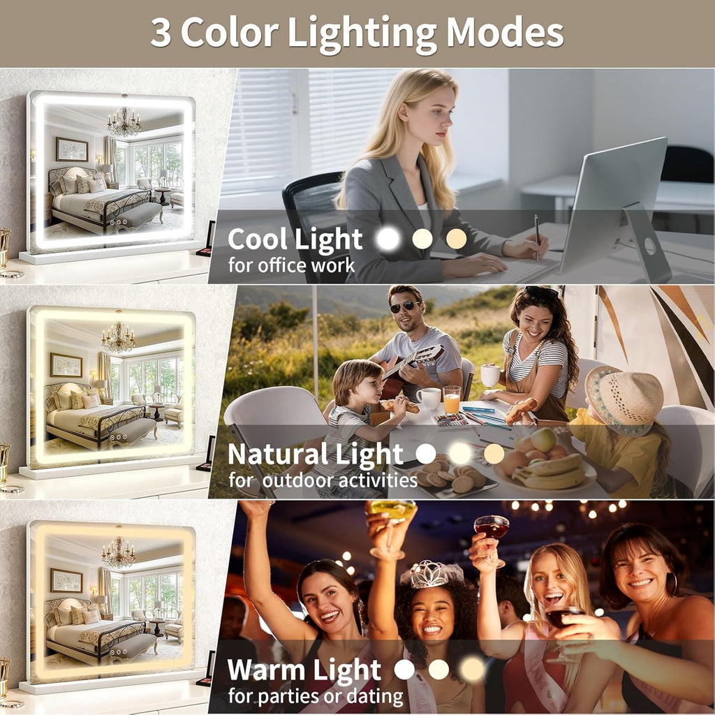 23"x 18" Large Vanity Mirror with Lights, LED Makeup Mirror for Dresser and Desk, 10X Magnification, Dimmable Touch