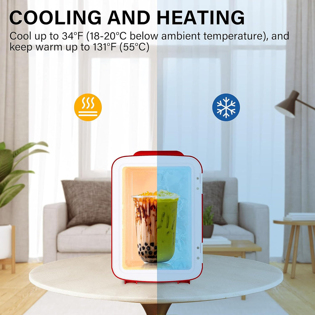 Portable Mini Fridge, 4L/6 Can Cooler and Warmer Compact Refrigerator for Skincare, Cosmetics, Beverage, Food, for