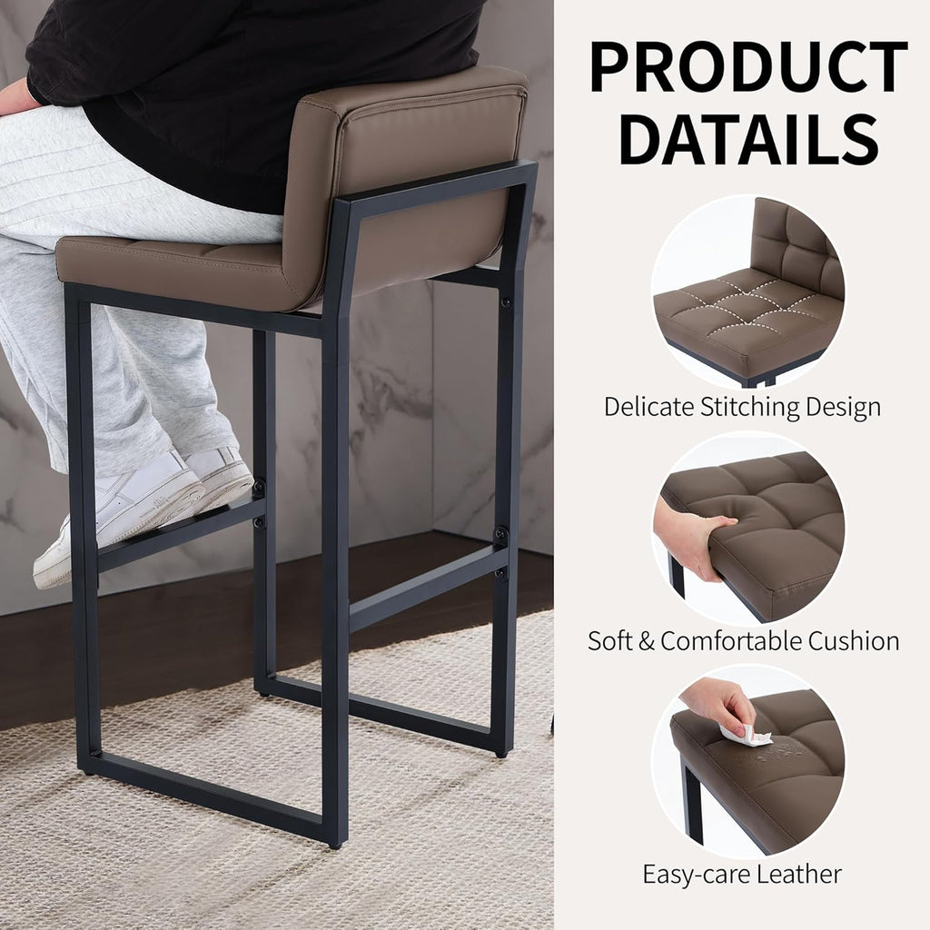 Counter Height Bar Stools Set of 4, Upholstered Barstools with Back, Bar Chairs with Thickened Metal Legs, PU Leather