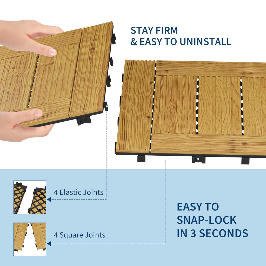22 PCS Solid Acacia Wood Composite Deck Tiles - 12" x 12" Indoor Outdoor Waterproof Flooring Tiles for Balcony