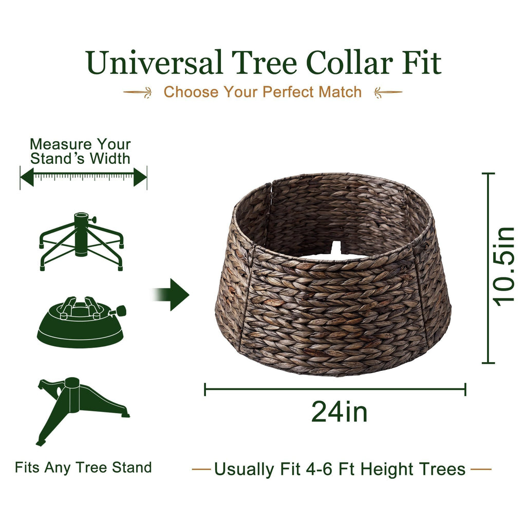 24" Rattan Christmas Small Tree Collar for 4-6ft Artificial Trees, Hand-Woven Wicker Tree Skirt Base Cover with Cord