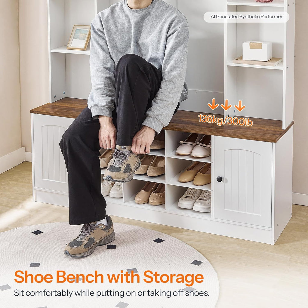Hall Tree with Bench and Shoe Storage, 51" Entryway Bench with Coat Rack, Farmhouse Entryway Organizer with 5 Hooks