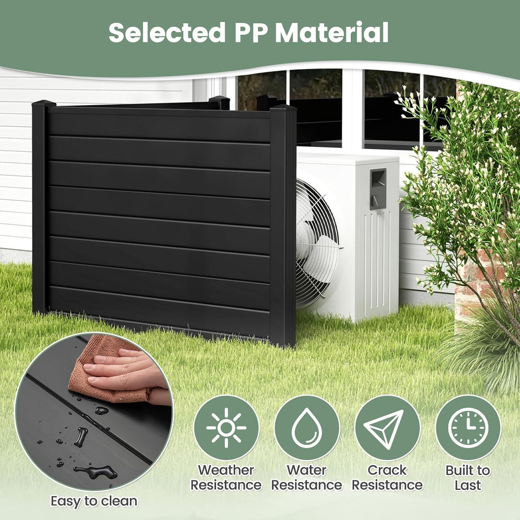 Air Conditioner Fence 2 Panels - 48''W x 36''H Outdoor Privacy Screen Trash Can Enclosure with 3 Stakes, PP Vinyl