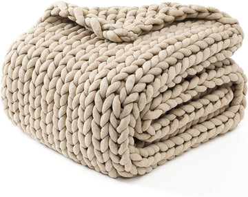 Chunky Throw Blanket, Medium-Weight, Hand Knitted, Skin Friendly, Ventilated and Breathable, Machine Washable, Home