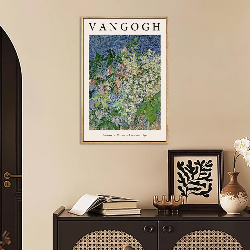 Van Gogh Framed canvas Wall Art,Blossoming Chestnut Branches Painting Picture Reproduction Room Decor,Famous Art
