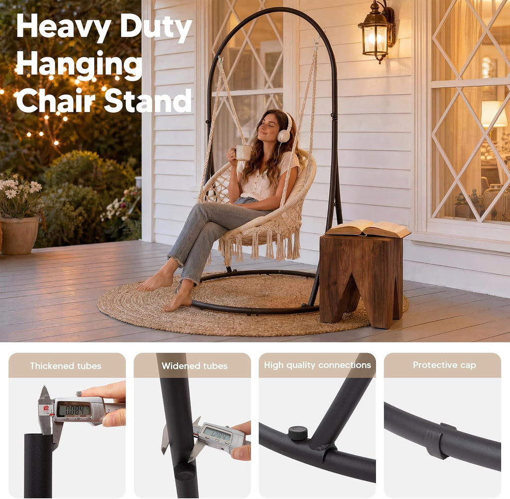 Chair with Stand Included, Heavy Duty Hanging Chair with Stand, 330 lbs Capacity, Patented, Beige