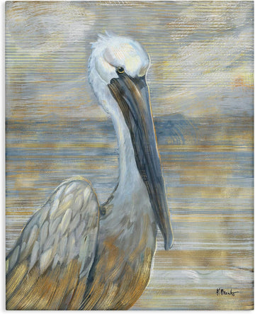 Coastal Pelican Bird Abstract Portrait, Designed By Paul Brent , Canvas Wall Art