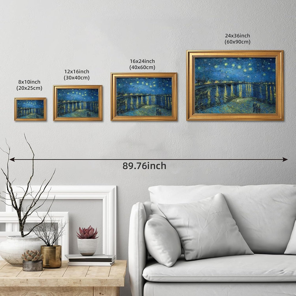Gold Framed Starry Night by Vincent Van Gogh Poster Night View Wall Art Vintage Famous Oil Paintings Reproduction