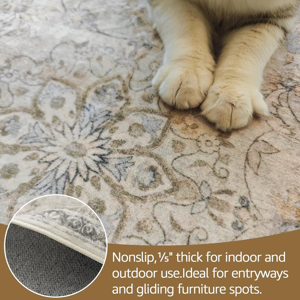 3x5 Vintage Floral Distressed Entryway Accent Area Rug, Taupe