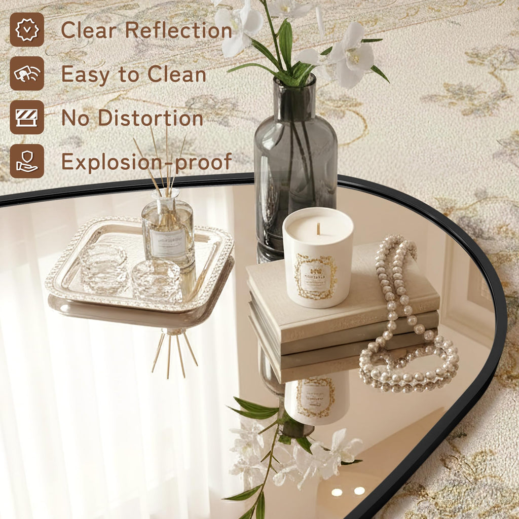 Irregular Full Length Mirror -Black Decor Floor Mirror with Stand 63"x 24"