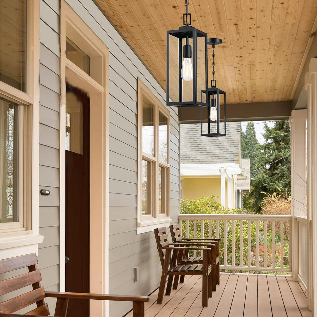 17 Inch Outdoor Pendant Light for Porch,Metal and Glass Outside Hanging Light Ceiling Mount Exterior Hanging Lantern