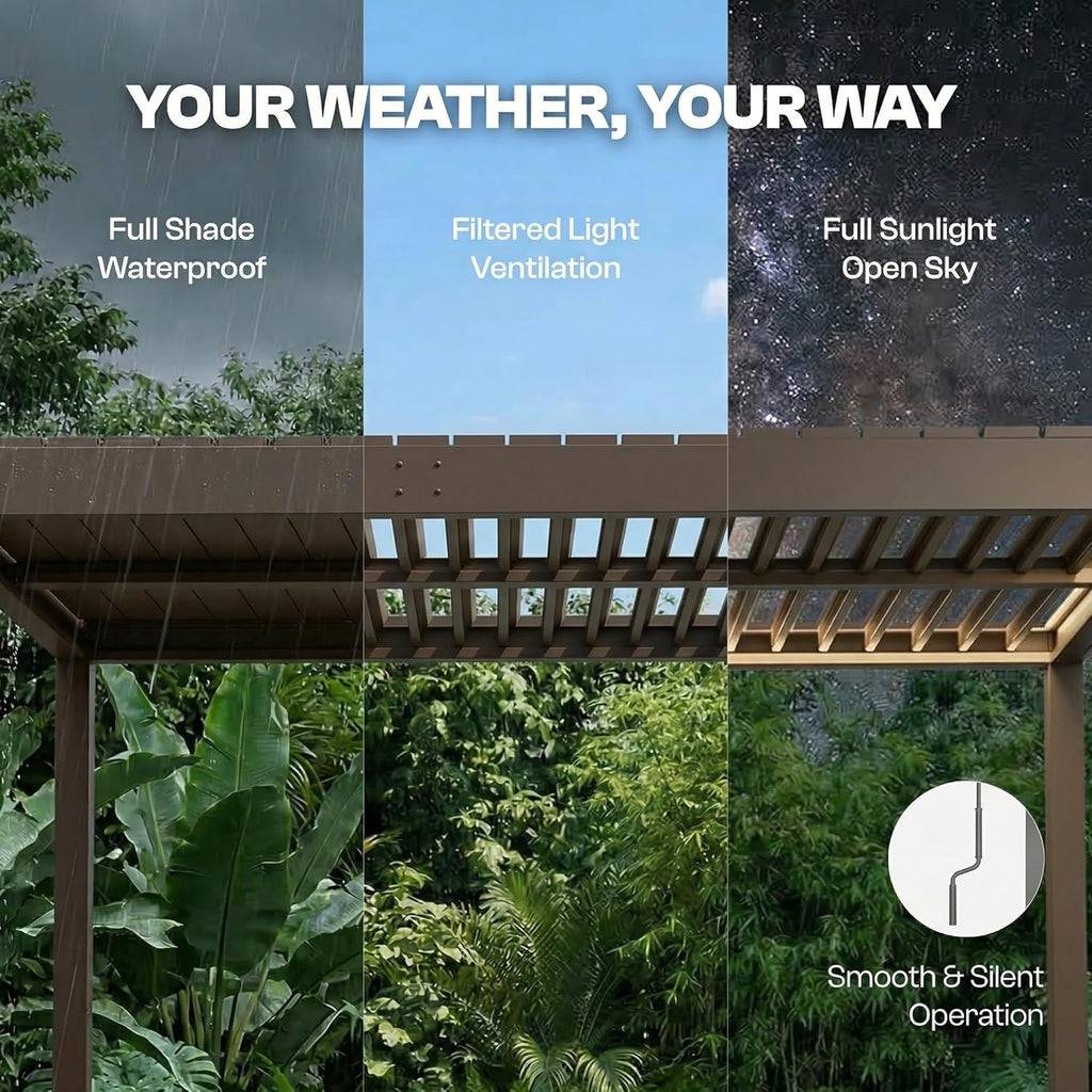 10' x 10' Louvered Pergola Outdoor Aluminum Pergola Kit with Adjustable Roof