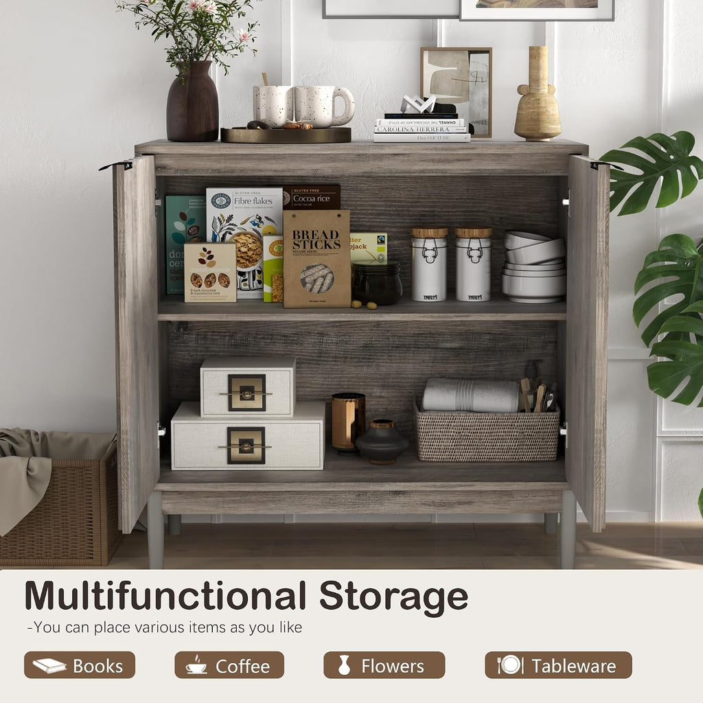 Fluted Cabinet with Storage, Small Buffet Cabinet Sideboard with Door, Kitchen Buffet Storage Accent Cabinets with