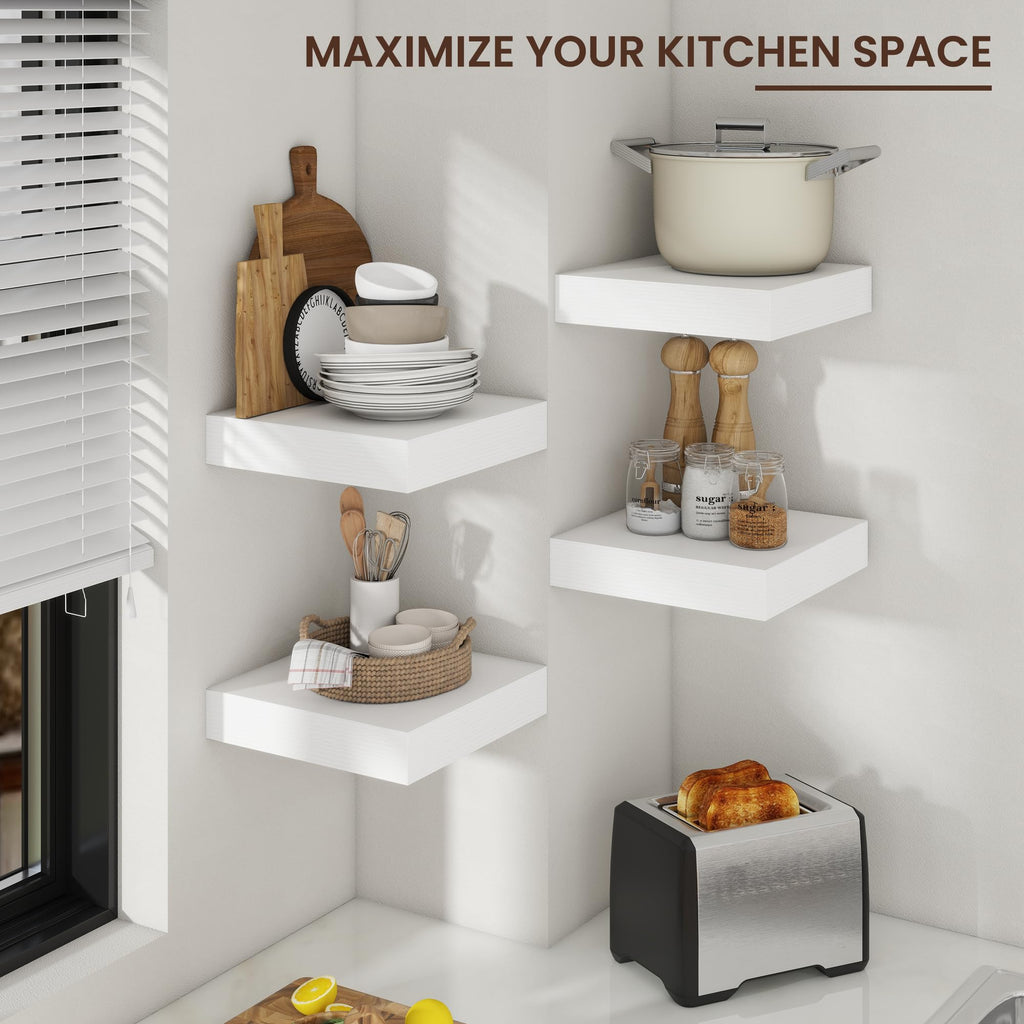 12 Inch Floating Shelves for Wall, Square Storage Shelves, White Finish