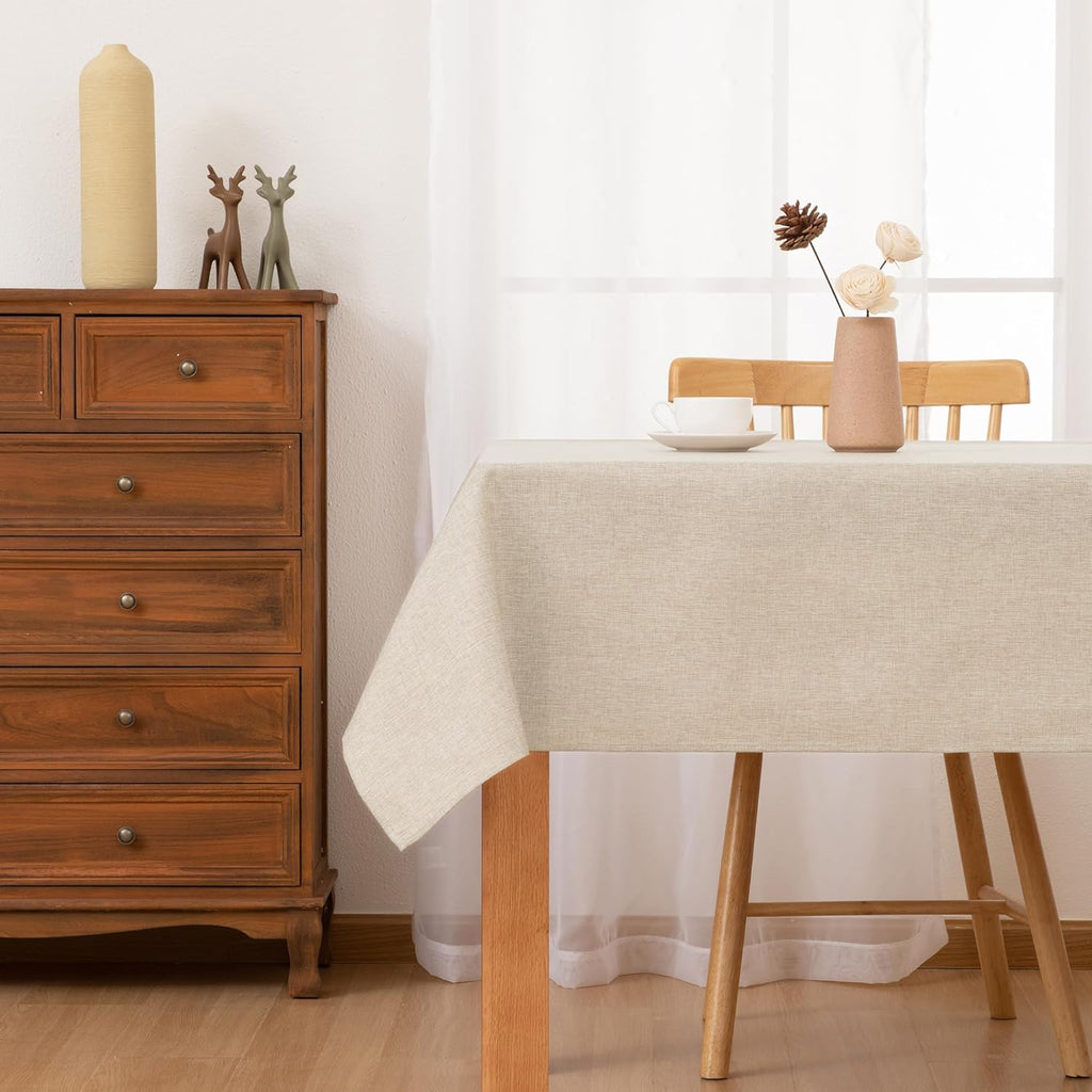 Faux Linen Rectangle Tablecloth - Wrinkle and Stain Resistant Washable Table Cloth Dining Room Holid