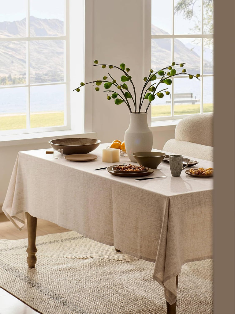 Linen Tablecloth for Rectangle Table, Natural 60x84 Inch (Fit 5ft, Narrow Fit 6ft Rectangle Table) F
