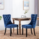 Velvet Dining Chairs Set of 4, Tufted Upholstered Chairs with Nailhead Back and Ring Pull Trim for Kitchen, Bedroom or Dining Room, Blue