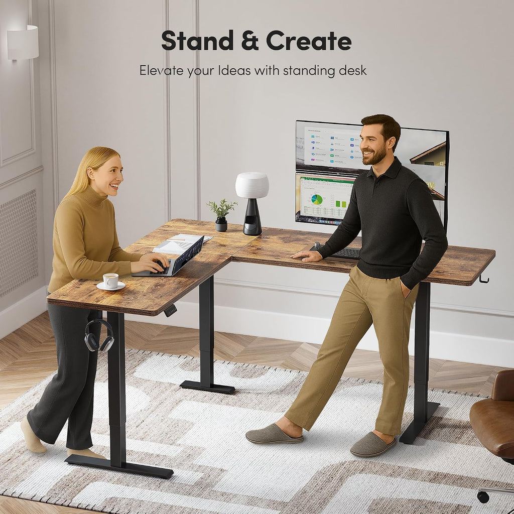 63" x 55" L Shaped Standing Desk Adjustable Height, Electric Corner Desk, Sit Stand Home Office Desk with Splice