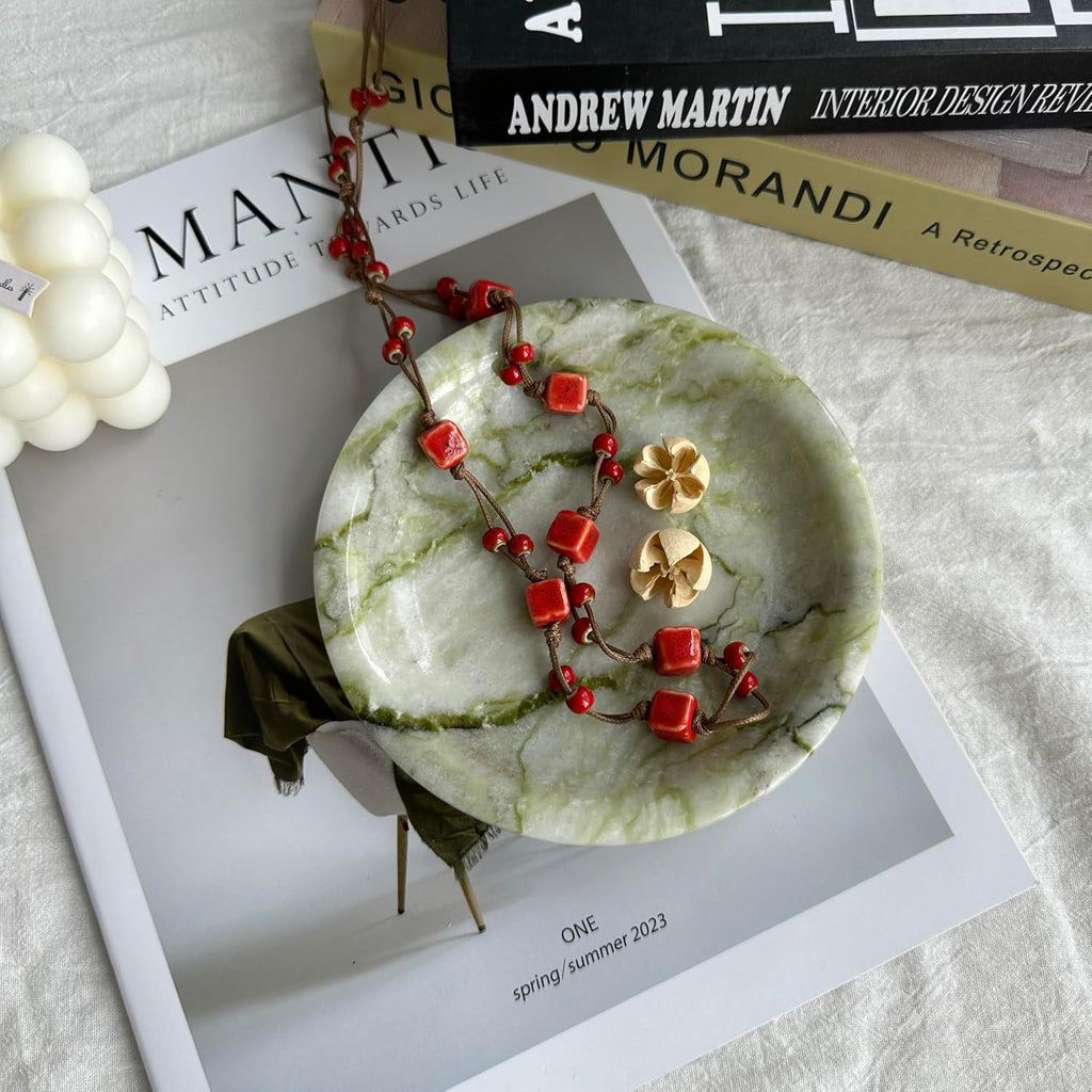 Natural Marble Jewelry Dish, 5.5 Inch Handcrafted Decorative Tray, Unique Stone Ring Holder for Earrings Necklace