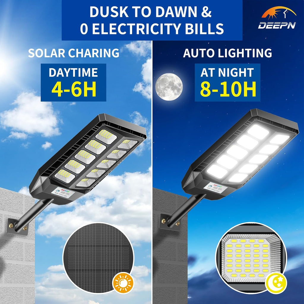 Solar Lights Outdoor, IP66 Waterproof Street Lights Outdoor, TW001 | 6500K Dusk to Dawn Solar Security Flood Lights