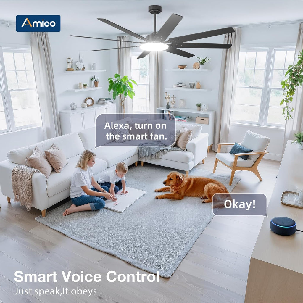 Ceiling Fans with Lights, 72 inch Smart Ceiling Fan Compatible with Alexa/App/Remote Contro,Reversible DC Motor