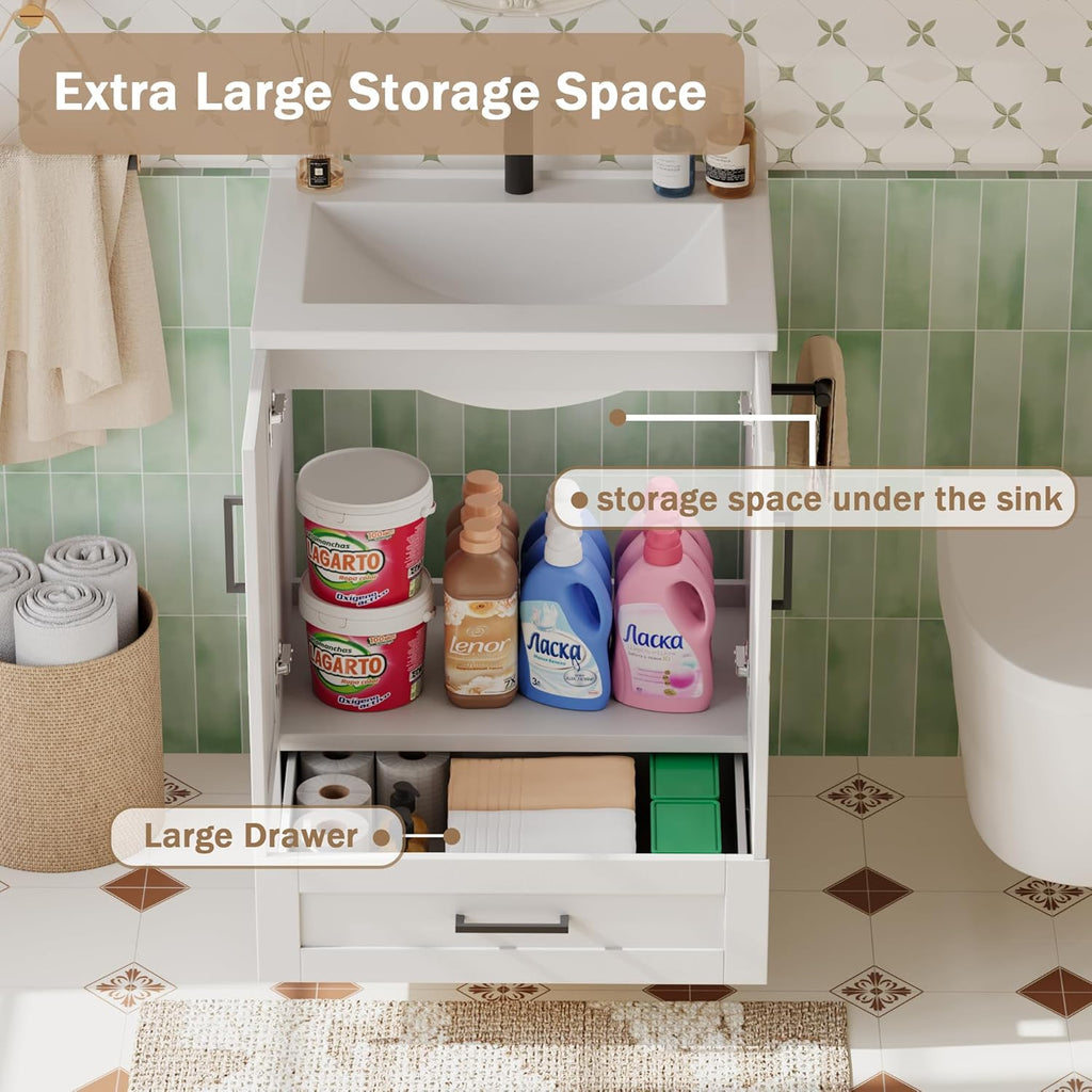 24" Bathroom Vanity with Sink, Bathroom Storage Vanity Sink Cabinet with 2 Doors ＆ 1 Drawer Space