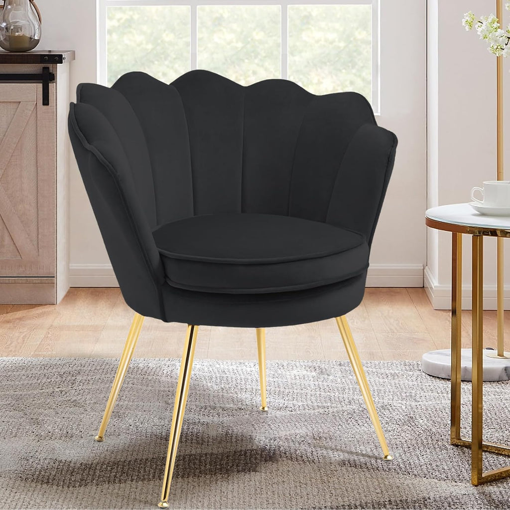 Accent Chairs Set of 2 , Velvet Upholstered Makeup Room Vanity Chair with Back, Golden Metal Legs Small Accent Side