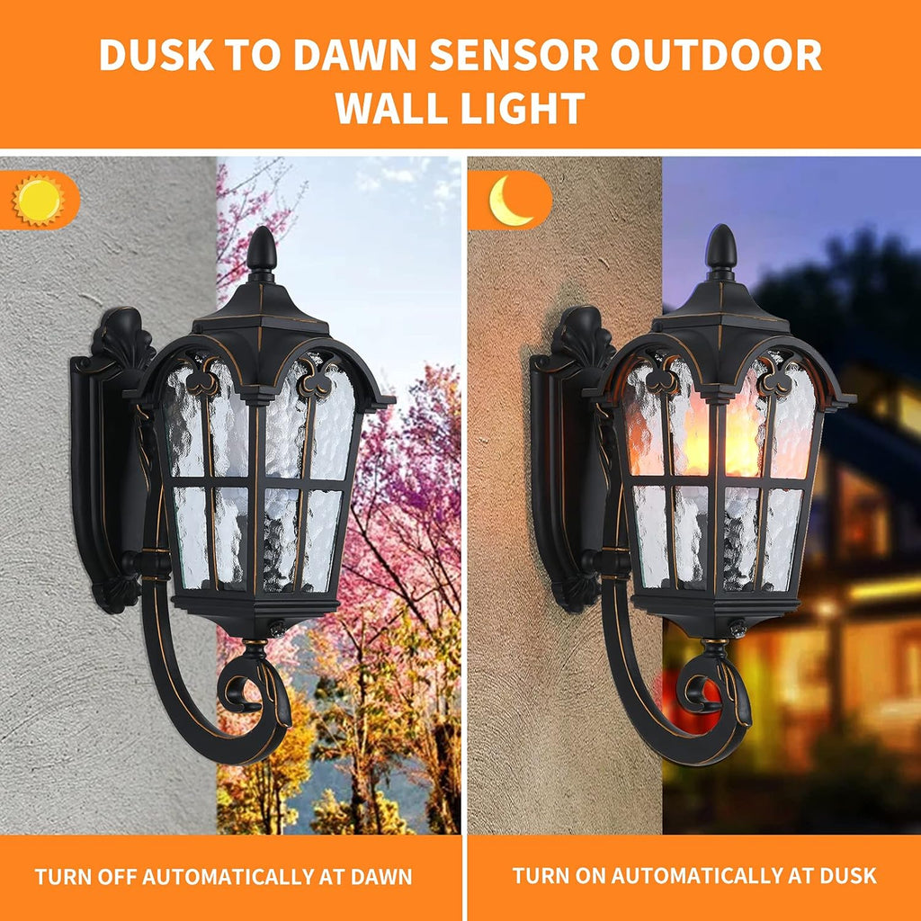 Dusk to Dawn Sensor Outdoor Wall Light Fixtures Black Roman 17.71" H Exterior Wall Lantern Waterproof Sconce Porch