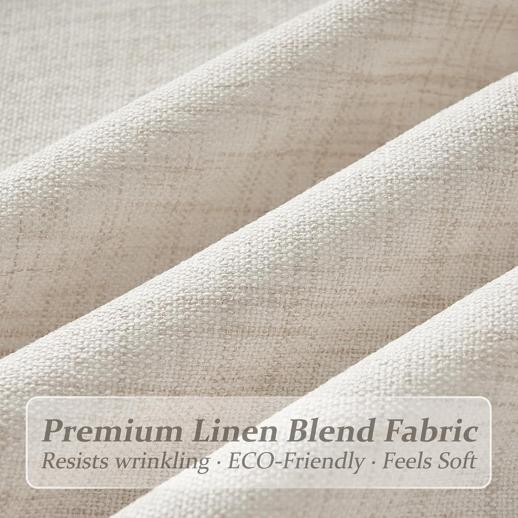 Pinch Pleated Linen Viral Curtains 4 Panels Set for Living Room, Birch Memory Trained Pleat Light