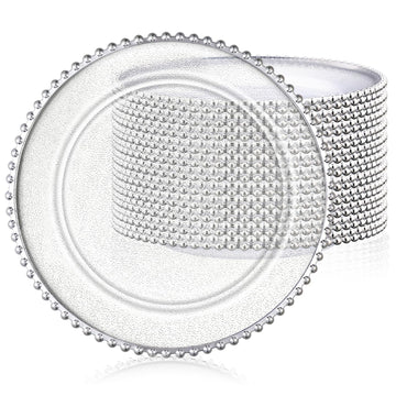 12 Pack Clear Charger Plates Bulk 13 Inch, Silver