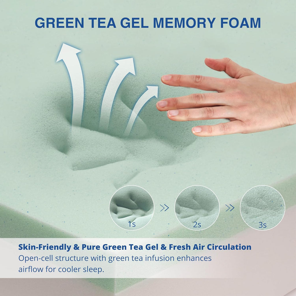 Firm Queen Mattress 10 Inch,Cooling Green Tea Gel Memory Foam | Cool Night Sleep,Back Pain Relief,Enhanced